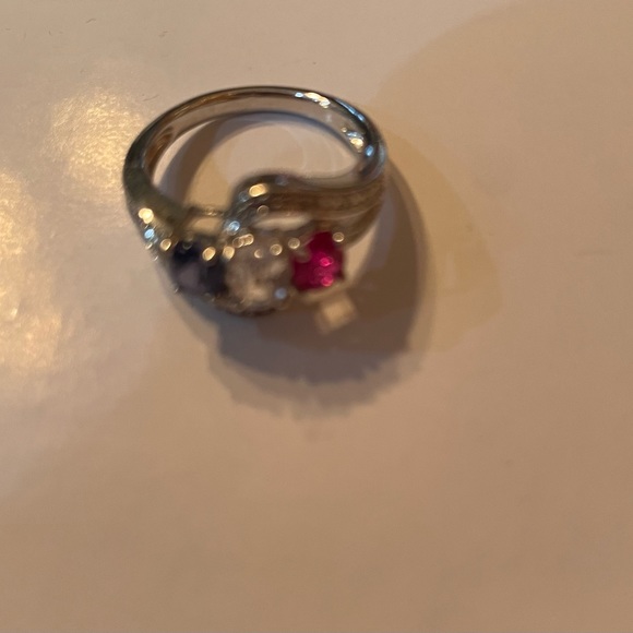 Kay jewelers lab created sapphire and ruby sterling silver ring Sz 6 - Picture 5 of 6